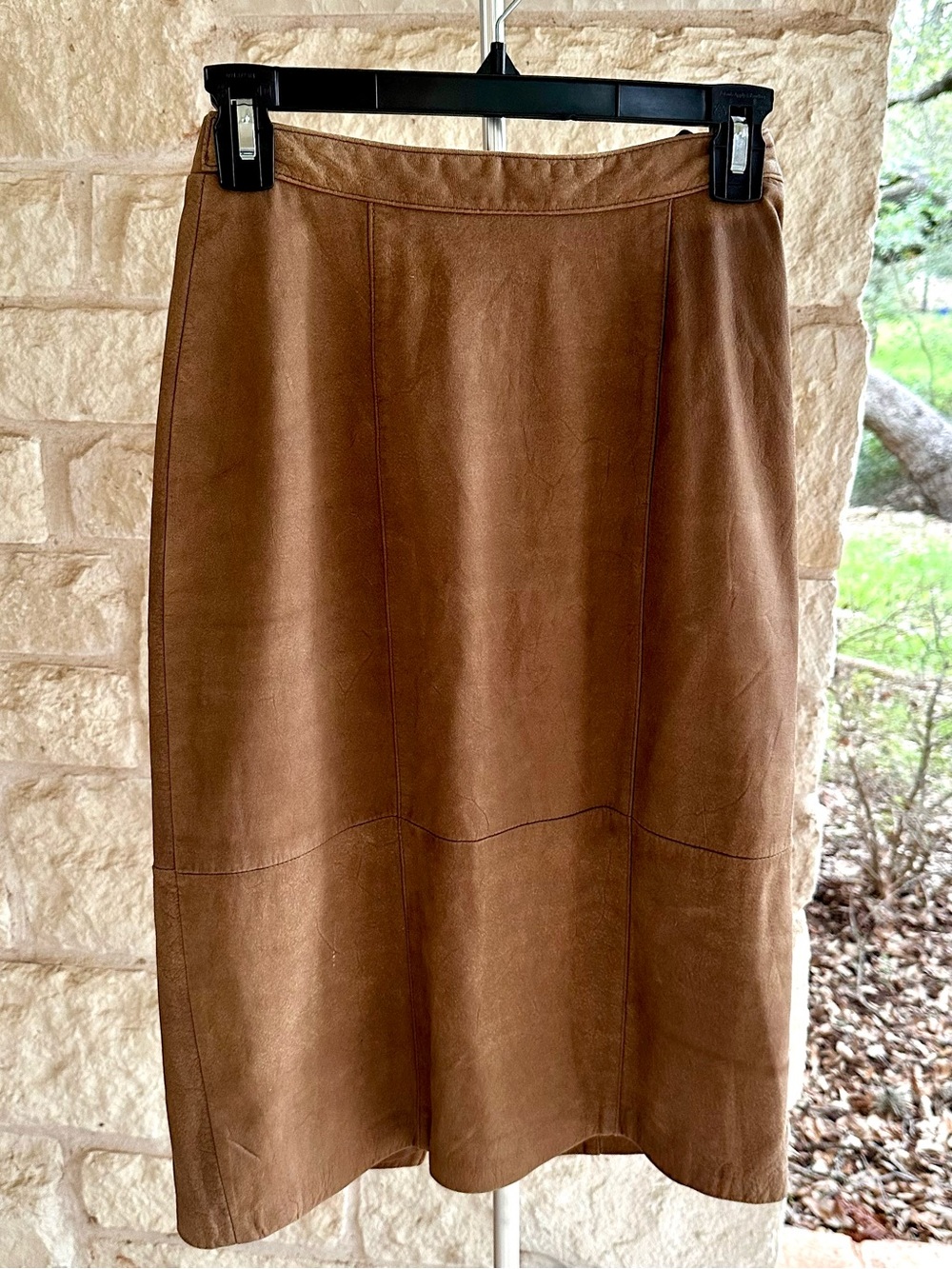 Vintage 100% Genuine Suede Leather Brown Midi Skirt